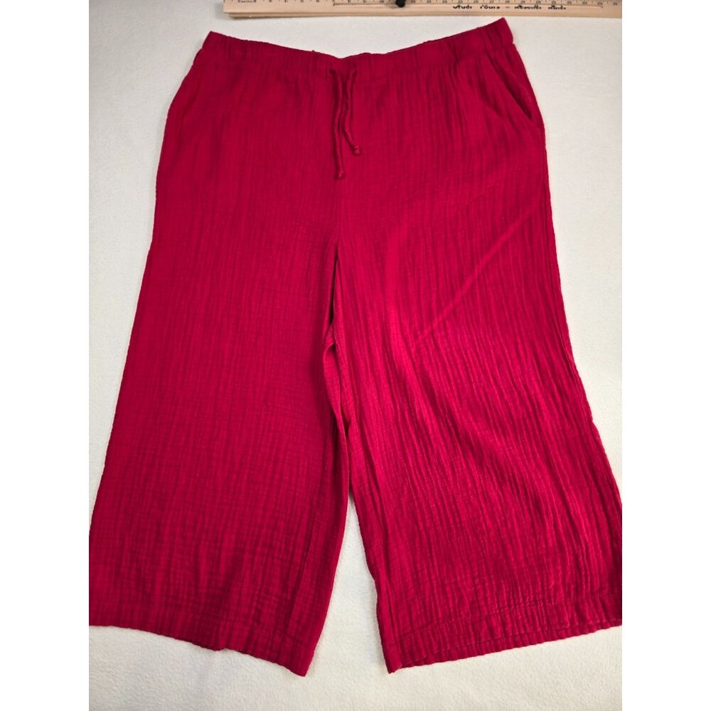 Westbound Wide Leg Dark Pink 100% Cotton Elastic Waist Drawstring Pants XL